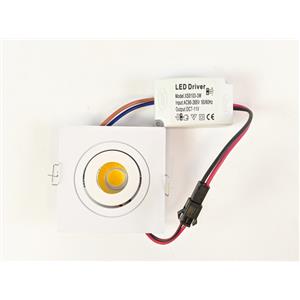 SPOT DE LED 3W 3000K DE EMBUTIR QUADRADO 6X6cm - LED DRIVER 90-265VAC - 7-11VDC - COR BRANCO